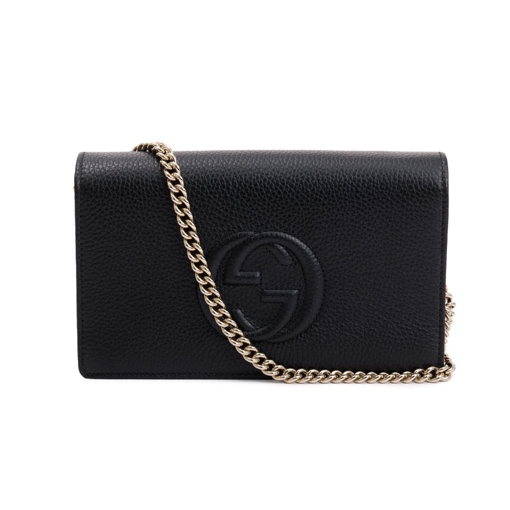 GUCCI black pebbled calfskin soho chain with silver strap